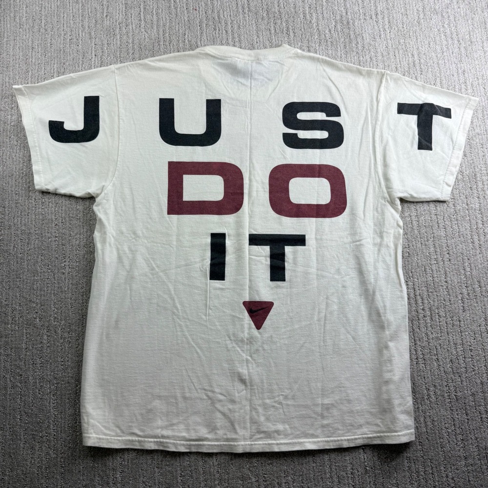 Vintage Nike Just Do It T Shirt Mens Size L Big Logo White Graphic Tee